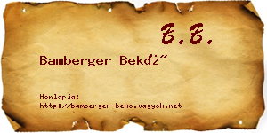Bamberger Bekő névjegykártya